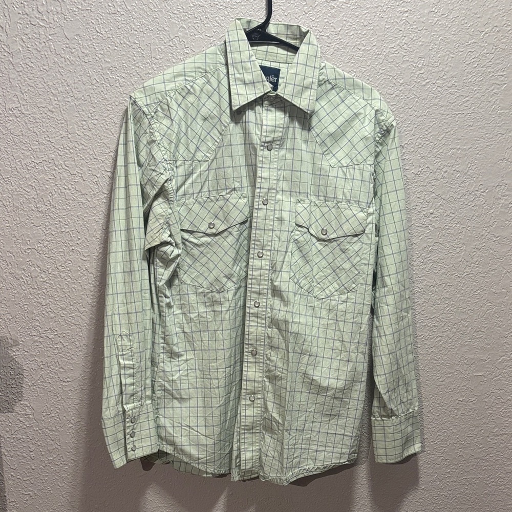 Wrangler Green Plaid Casual Button Down Shirt